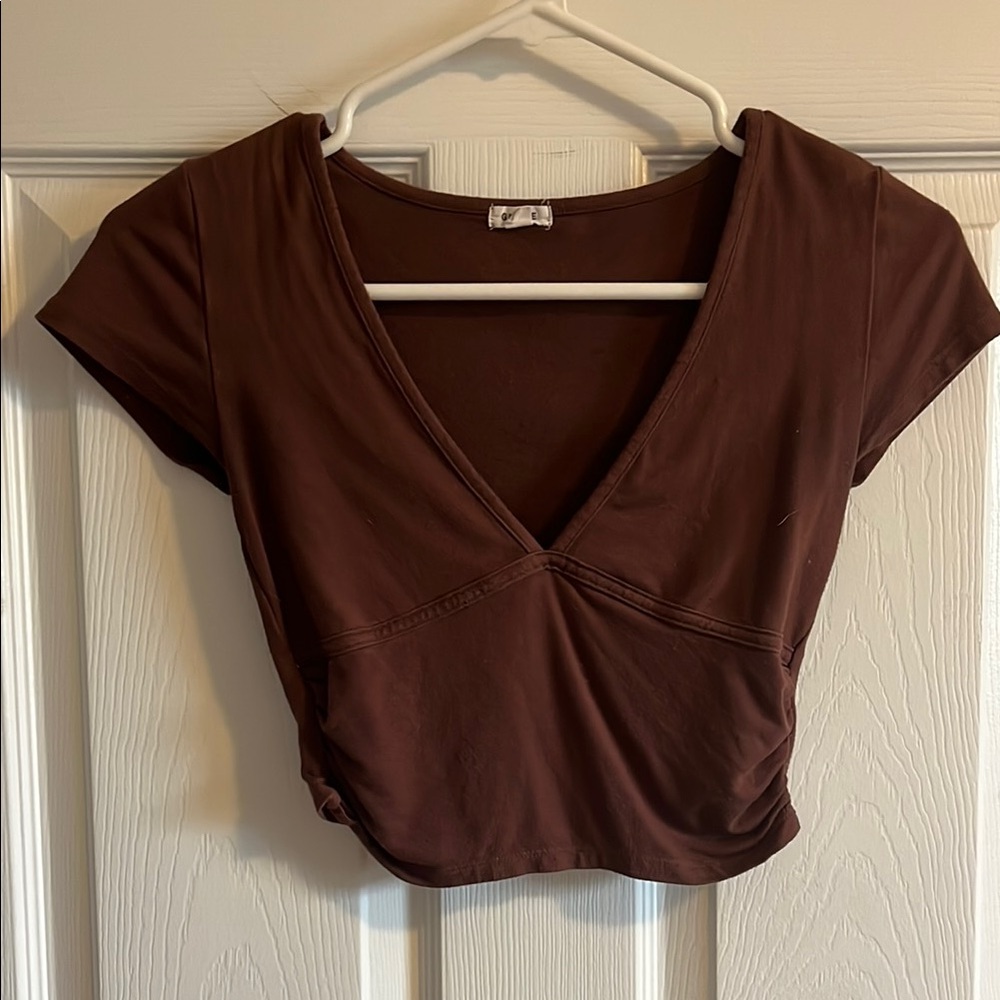 Brown V-Neck Women's Top